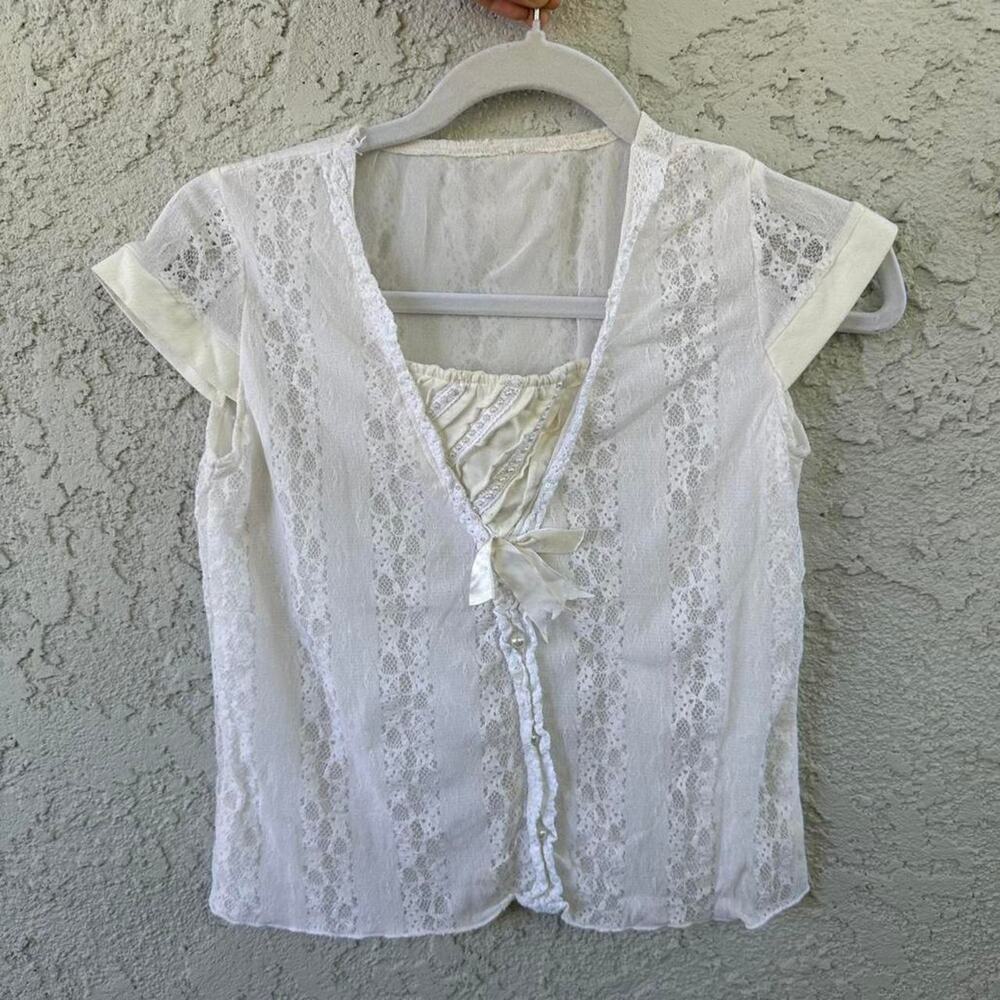 Y2k white lace coquette top